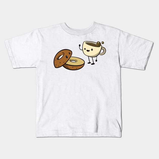 Coffee and Bagel Unite Kids T-Shirt by Narwhal-Scribbles